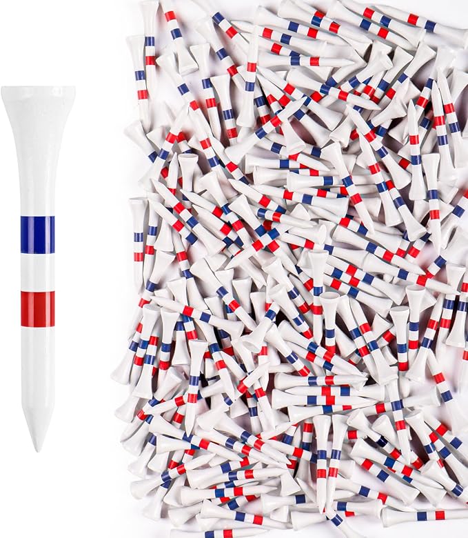 Stylish Golf Tees Wood 2 1/8 Inch Value 500/1000 Pack, USA Flag with Pink White Bright Colors & Striped Design for Consistent Height & High Visibility