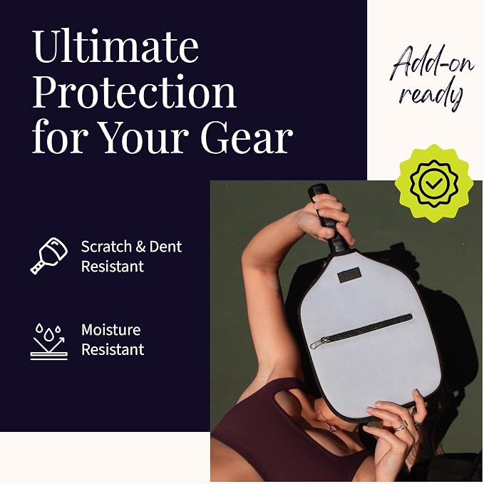 Posh Pickler Crossbody Neoprene Pickleball Bag - Paddle Cover with Adjustable Strap, Built-in Pocket for Essentials, Carabiner Fence Clip, Add-On Ready D-Rings, and Durable Design for Everyday Use