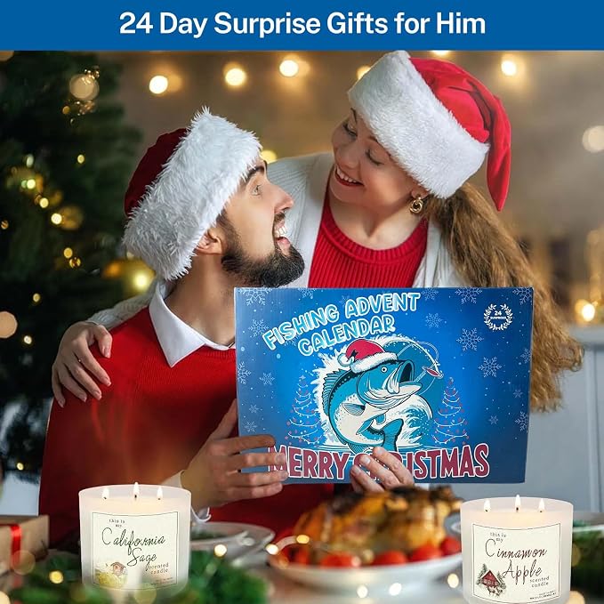 Fishing Advent Calendar 2025 for Men & Teen Boys – 24-Day Christmas Countdown Calendar with Fishing Tools, Lures & Accessories – Fish Lip Gripper, Xmas Gift for Son, Husband, Boyfriend, Brother, Girl