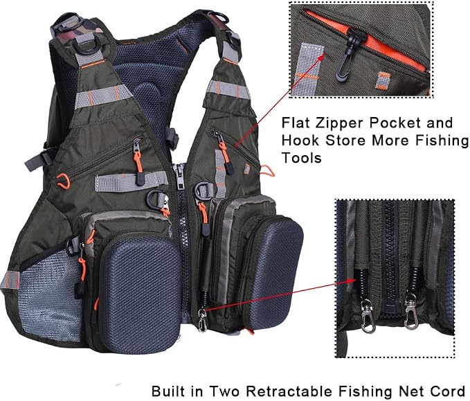 Waxaya Lightweight Fly Fishing Vest with Multi Pockets Adjustable Size Mesh Fishing Backpack for Men and Women