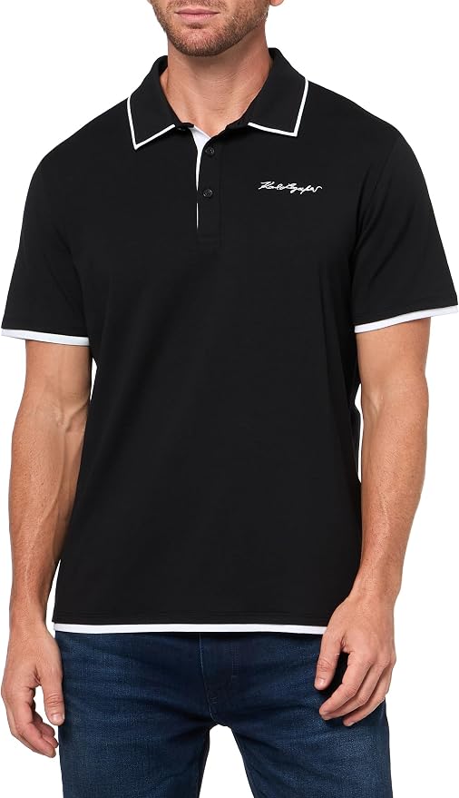 Karl Lagerfeld Men's Collared Color Blocking Signature Logo Polo