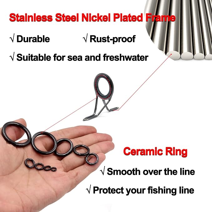 FishTrip Rod Repair Kit 40&85pcs Fishing Rod Tip Guide Repair kit Single Leg Ceramic Ring Fishing Pole Eyelets Replacement Kit