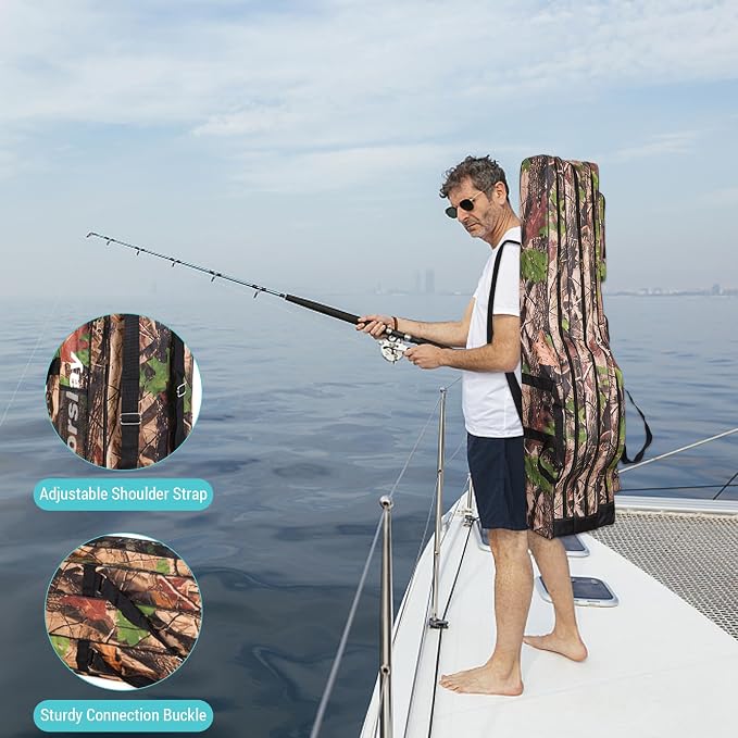 Fishing Bag Portable Folding Fishing Tackle Storage Bags Oxford Fishing Rod Case Fishing Pole Bag Carry Organizer Outdoor Waterproof for Fishing Camping Hiking Traveling