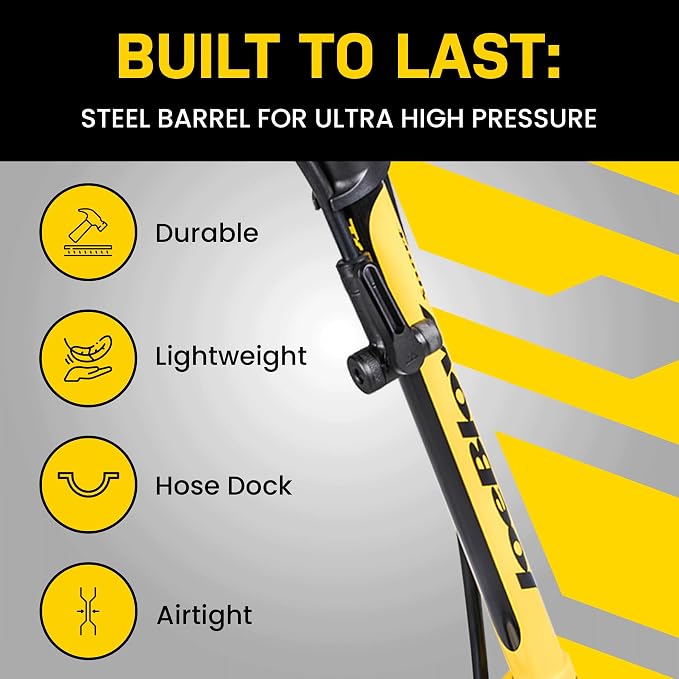 Topeak JoeBlow Sport III High-Pressure Bike Floor Pump – 160 PSI, Durable Steel Barrel, 3” Analog Gauge, TwinHead DX5 Pump Head, Long Hose, Ergonomic Handle, Fits Presta, Schrader, & Dunlop Valves | floor-bike-pumps