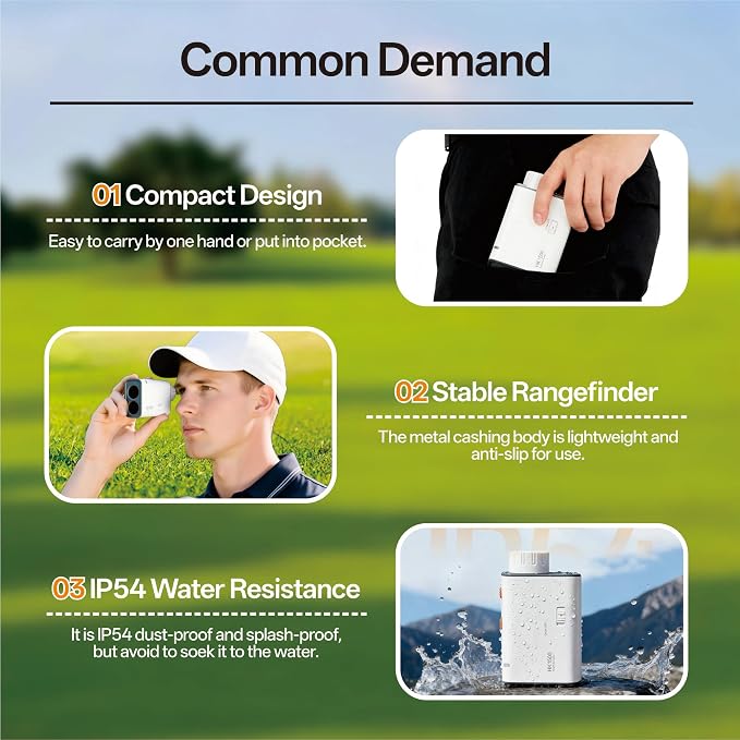 Hiker HK1500 Golf Range Finder, 1500 Yards Electronic Anti-Shake Supported Laser Golf Rangefinder with Slope, 6X Magnification Flag Pole Locking Vibration, 1000mAh Rechargeable Range Finders Golfing