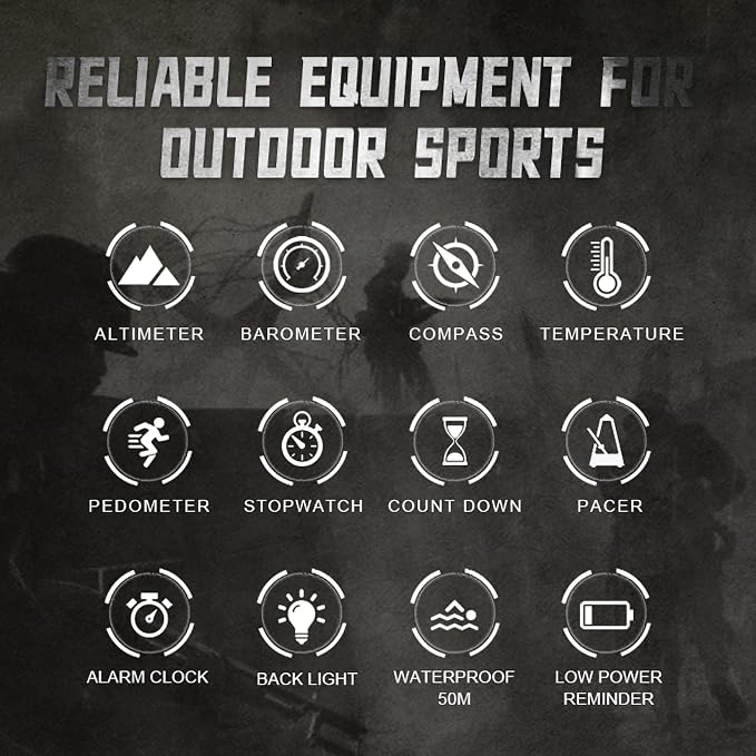 DIDITIME Tactical Watches for Men, Military Watches for Men, Waterproof 164FT, Fitness Watch, Mens Digital Watches with Compass, Metronome, Pedometer, Lightweight Breathable Nylon Watch