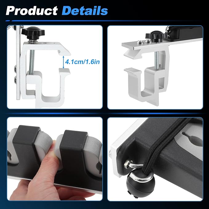 2x Aluminum Fishing Rod Holder for Truck Bed, 4 Rods Capacity, Stable C-Clamp Mount, Fishing Pole Storage Rack Holder for Truck Pickup Boat, Horizontally or Vertically Place