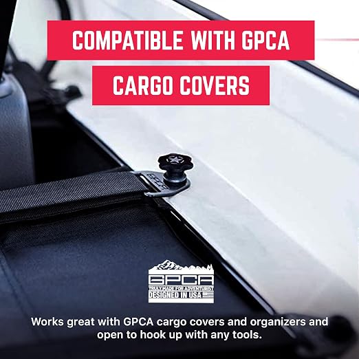 GPCA - GP Star Thumb Screws and D-Plates Set, Easy-to-Install M8 Bolt & Tie Downs, for Quick Cargo Cover Installation, Jeep Wrangler Accessories for 4xe, JL, JT, JK and More, Patented, 6 Packs