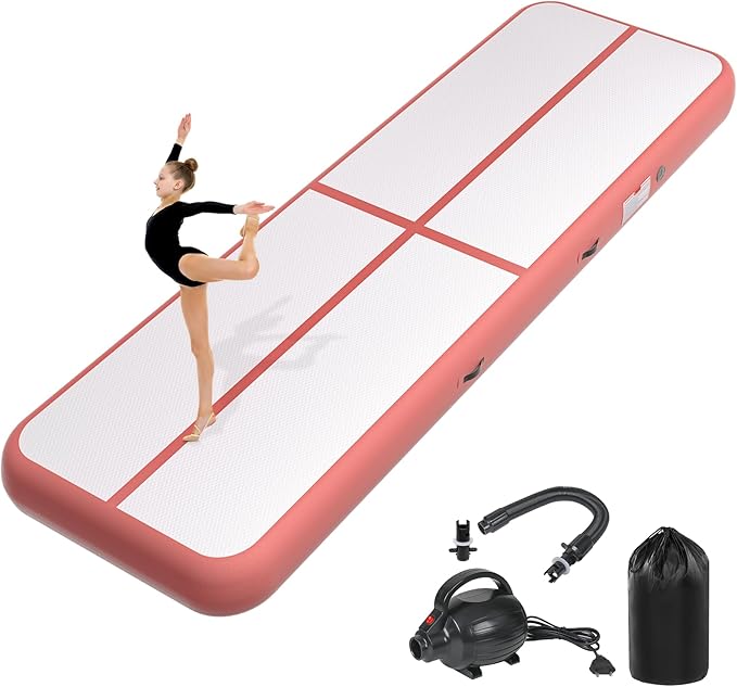 Inflatable Air Gymnastics Tumbling Mat 6ft 10ft 13ft 16ft 20ft, Air Tumble Track Mat 4/8 inches Thickness with Electric Air Pump for Home Use Training Cheerleading Yoga Water Beach Park