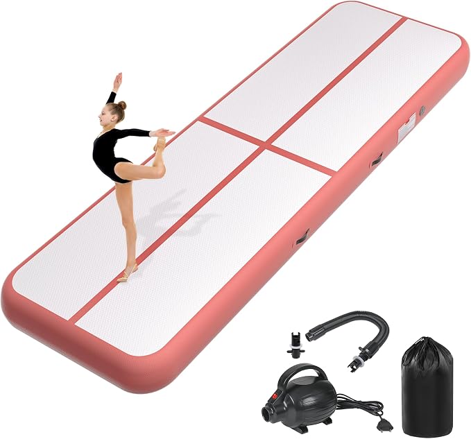 Inflatable Air Gymnastics Tumbling Mat 6ft 10ft 13ft 16ft 20ft, Air Tumble Track Mat 4/8 inches Thickness with Electric Air Pump for Home Use Training Cheerleading Yoga Water Beach Park
