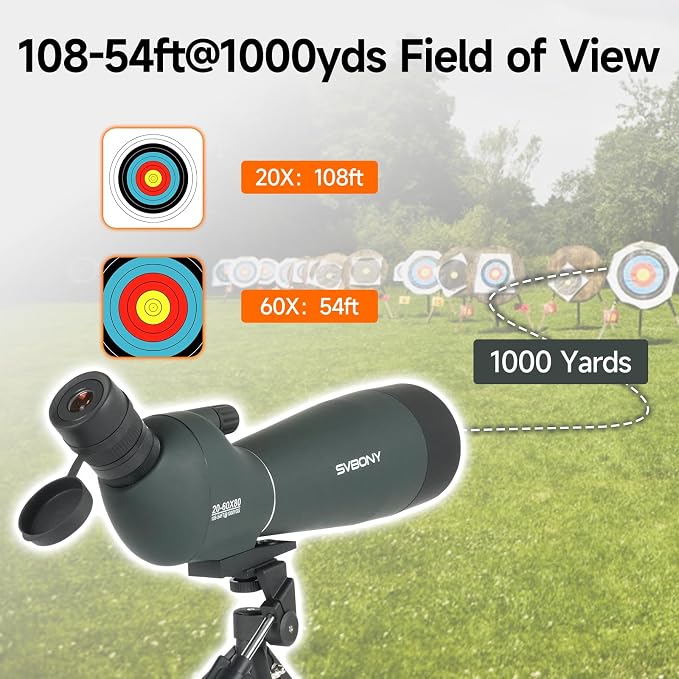 SVBONY SV28 20-60x80 New Version Spotting Scope for Target Shooting, Long Range Spotter Scope with Phone Adapter and Tripod, HD Scope for Bird Watching, Wildlife Observation