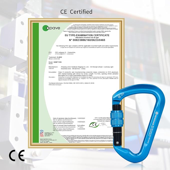 NewDoar CE Certified 30kN-6744lbs Climbing Carabiner Professional, Heavy Duty D Screwgate Clip, for Climbing,Rappelling,Hunting, Rescue