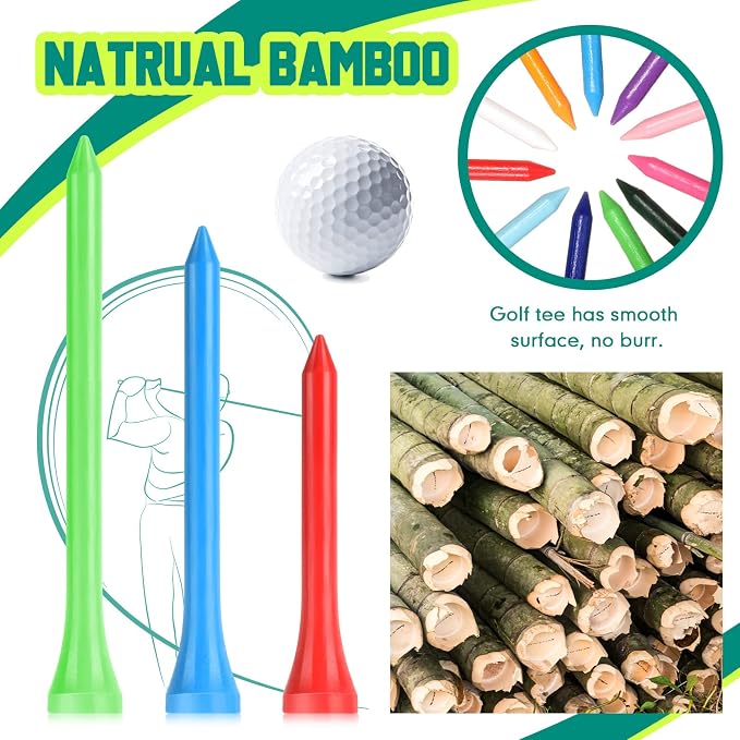Mudder Golf Tees Bulk Wooden Bamboo Golf Tees Multicolor Wood for Men Balls Accessories