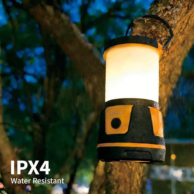 Rechargeable LED Lantern - 3000 Lumens, 5 Light Modes, IP54 Waterproof, 7500mAh Battery, Portable Flashlight for Camping, Hiking, Power Outages & Emergencie (Orange)