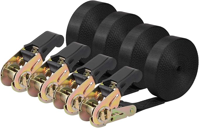 Endless Ratchet Tie Down Straps Heavy Duty Cargo Tie Downs, Sturdy Nylon Black Strap Down Ratcheting Securing Straps, Track Spring Fittings, Tie-Down Motorcycles, Trailer Loads, Kayak