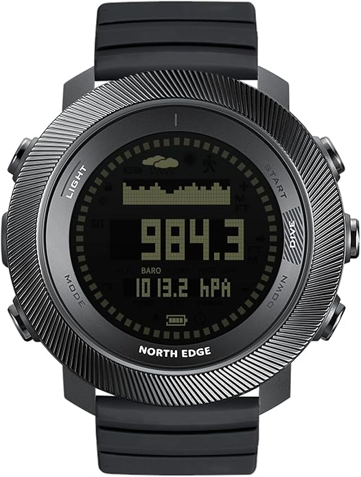 NORTH EDGE Apache-D Freediving Watch for Men, 100M Water Resistant Digital Outdoor Watch with 50M Dive Mode, Compass, Altimeter, Barometer, Thermometer, Pedometer, Rechargeable Hiking Watch
