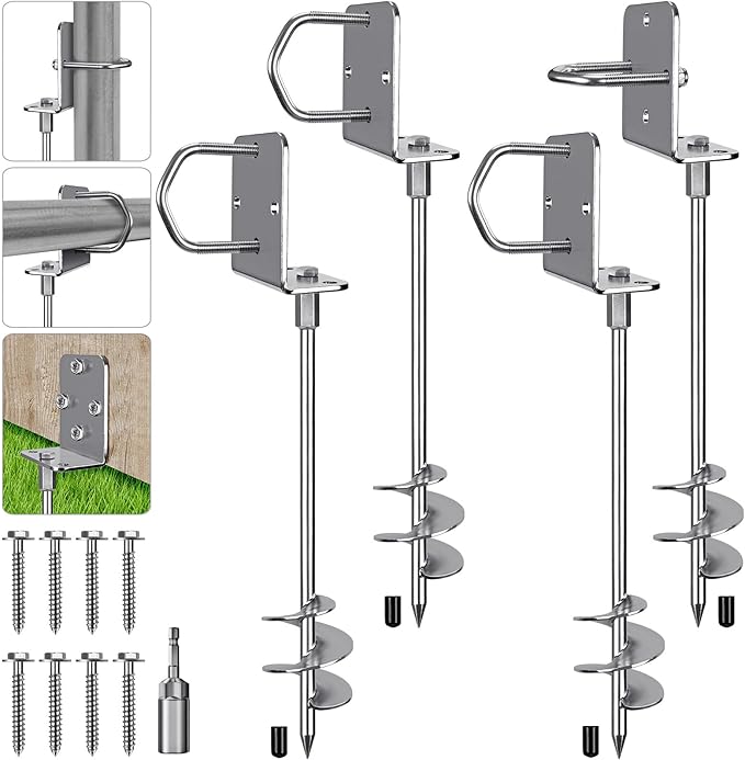 Insaga 18''/24''/30'' Ground Anchors Screw in Earth Anchor Solid Steel with L Bracket for Trampoline Mobile Home Swing Set Shed Carport Tent Stakes, Wider Helix Blade & Chrome Plated Finish, 2/4/6Pcs