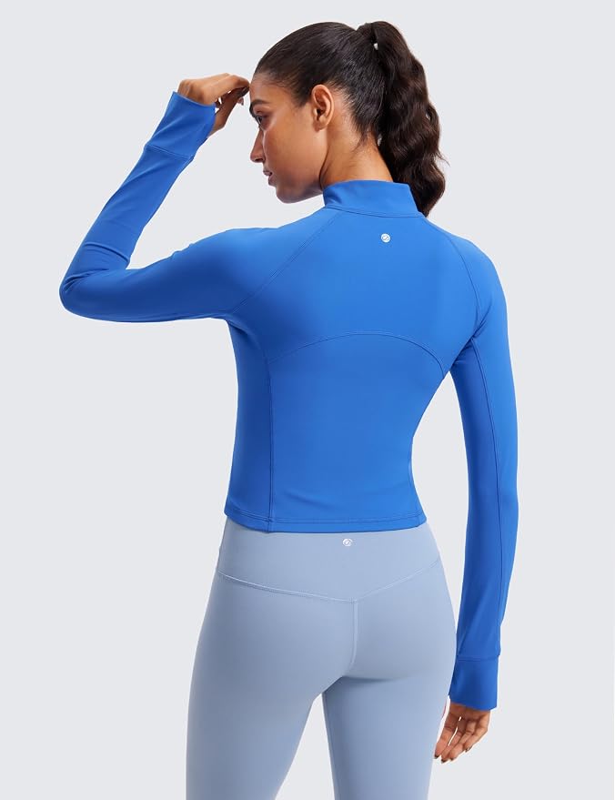 CRZ YOGA Butterluxe Half Zip Long Sleeve Shirts for Women - Workout Athletic Yoga Tops Crop Collared Quarter Zipper T-Shirt