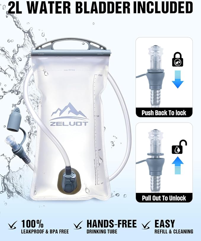 Zelvot Running Vest with 2L Water Bladder, Hydration Backpack, U.S. Design Patent, Lightweight Hydration Pack with Gear Holder, Reflective Chest Pack for Men Women for Marathon