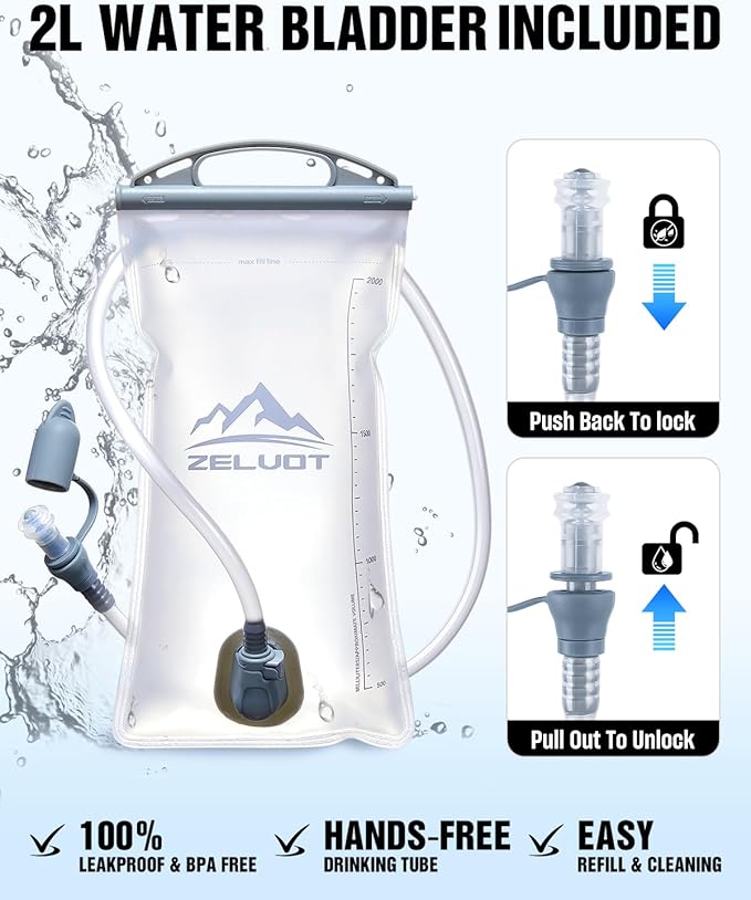 Zelvot Running Vest with 2L Water Bladder, Hydration Backpack, U.S. Design Patent, Lightweight Hydration Pack with Gear Holder, Reflective Chest Pack for Men Women for Marathon
