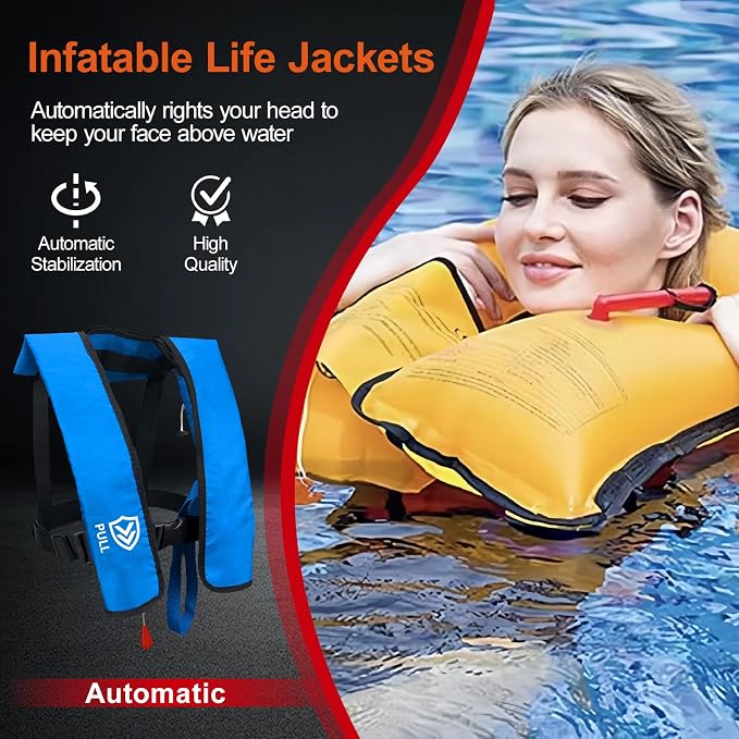 Automatic Inflatable Life Jacket | Inflatable PFD Jackets for Adults|Kayak Life Vest | for Outdoor Water Sports | Fishing Sailing | Jet Skiing | Supports up to 330 lbs