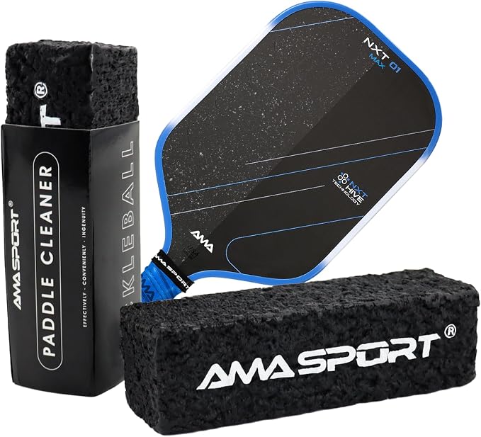 AMA SPORT Pickleball Paddle Eraser Carbon Fiber Pickle Ball Racket Cleaner Pickleball Accessories for Removing Ball Residue & Dirt, Restores Grip & Spin (Rectangle Black)