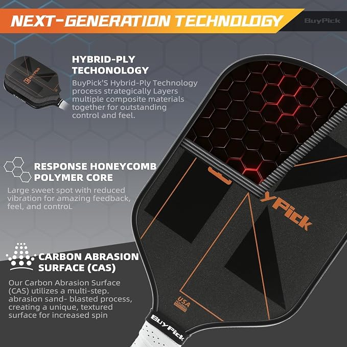 Pickleball Paddle, USAPA Approved, Lightweight & Wide, Carbon Fiber Surface, 16mm Thick, Anti-Slip Grip, Gift for Men