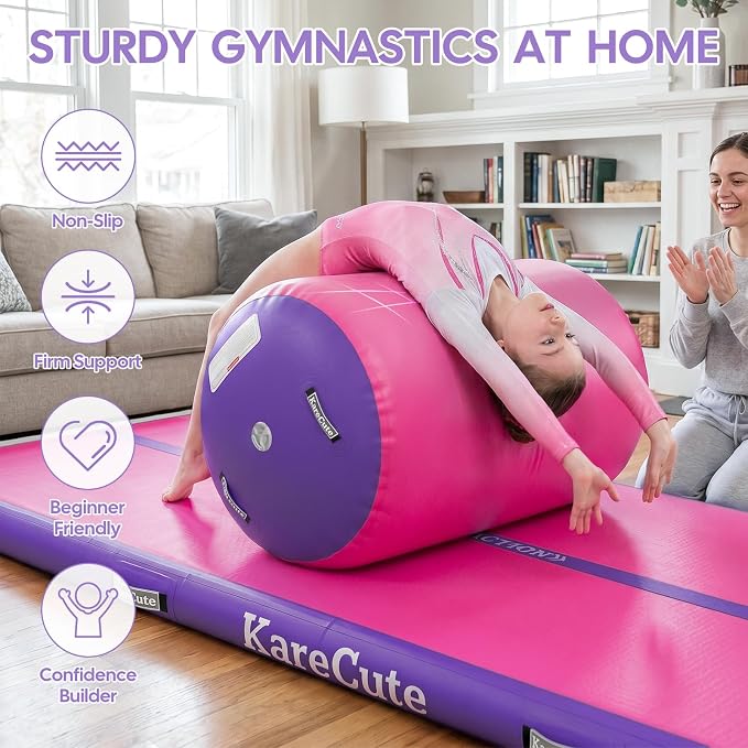 Gymnastics Air Barrel Roller, Inflatable Octagon Tumbling Mat, Tumble Track Equipment for Kids, Cheerleading & Back Handspring Training for Home Gym without Pump