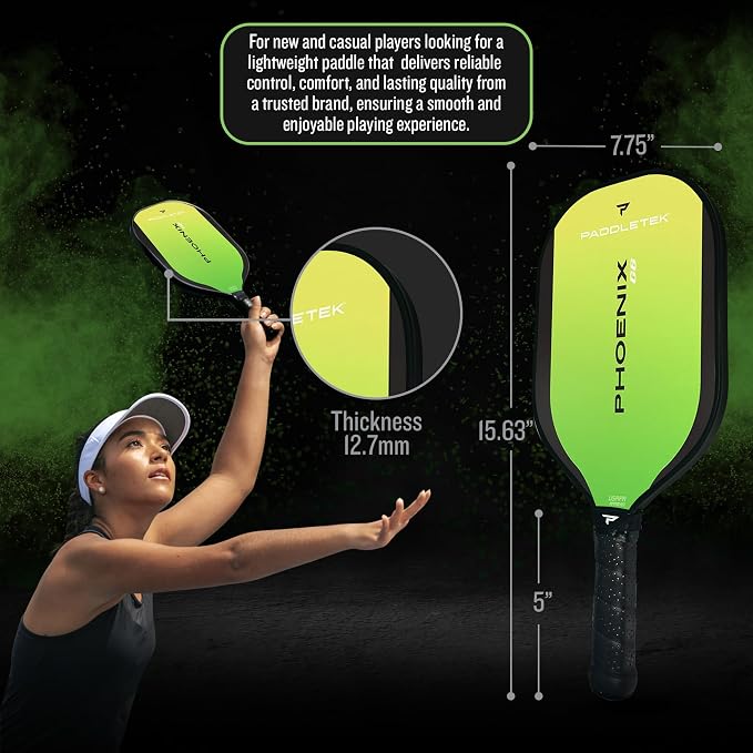 Paddletek Phoenix G6 Pickleball Paddle | Professional Pickleball Paddles with Honeycomb Core, Polycarbonate Surface, Graphite PolyCore & High Tack Performance Grip | USAPA Approved