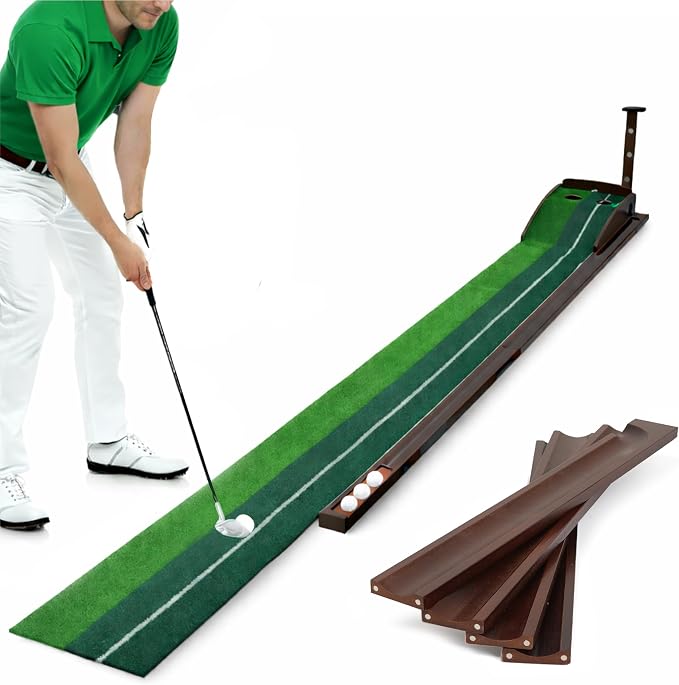 Golf Putting Mat – Practice Putting Green Indoor – Non-Slip Smooth Surface for Indoor & Office – Automatic Ball Return Golf Practice Mat for Home & Indoor Use