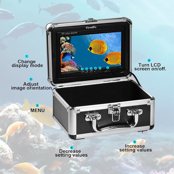 Underwater Fishing Camera 7 inch LCD Monitor Fish Finder Waterproof 1200TVL Fishing Camera 12 White LEDs +12 IR LEDs Infrared Lights for Lake, Boat, Ice Fishing