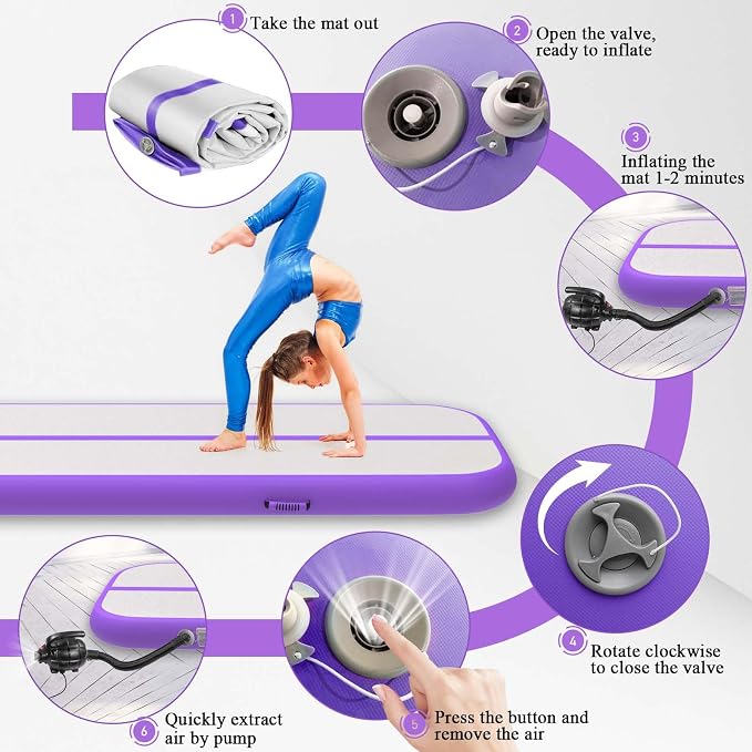 Estgora Gymnastics Mat for Tumbling Tumble Track, Thick Inflatable Gymnastic Training Equipment For kids At Home Gym Cheerleading with Electric Pump