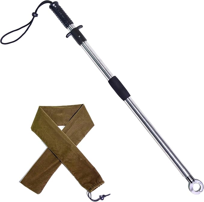 Heavy-Duty Fish Gripper – Extra-Long Stainless Steel Grabber with Non-Slip Handle, Wrist Lanyard & Storage Bag for Secure Fish Handling in Freshwater & Saltwater