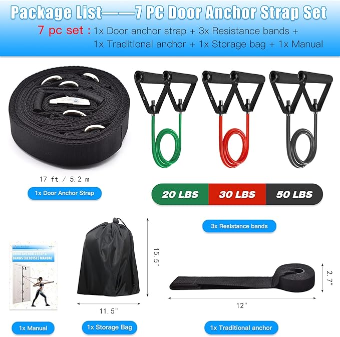Brebebe Door Anchor Strap for Resistance Bands Exercises, Multi Point Anchor Gym Attachment for Home Fitness, Portable Door Band Resistance Workout Equipment, Easy to Install, Punch-Free, Nail-Free