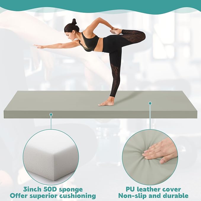 MABOZOO 3 Inch Thick Yoga Mat, Extra Thick Gymnastics Mat With Carrying Handles for Men Women, PU Leather Anti-Tear Fitness Foam Exercise Mat for Yoga, Pilates, Stretching
