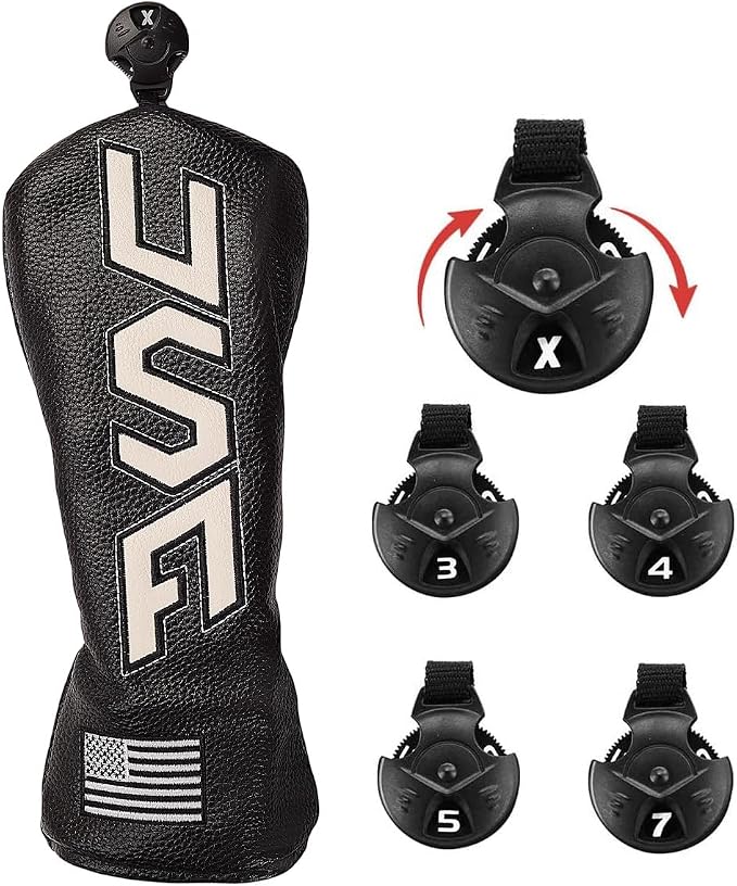 Golf Head Cover Set with USA Flag Cross-Stitch for Golf Club Driver Fairway Hybrid