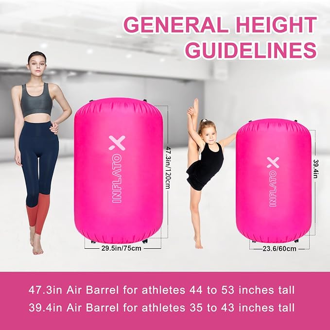 Inflatable Gymnastics Air Barrel Roller & Tumbling Mat with Pump - Air Spot Portable Training Equipment for Yoga, Backhandspring, Cheerleading Home, Gym Use
