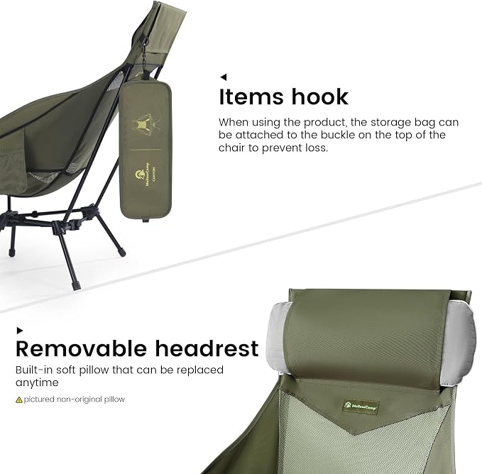 MellowCamp Folding High Back Camping Chair with Pillow, Portable Lightweight Chair Supports 374 lbs for Car Camping, RV, Tailgating, Beach, Fire Pit, Festival (Green)