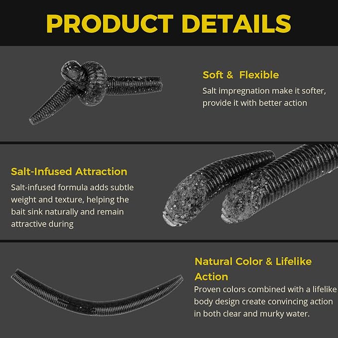 4"/5" Senko Worms Kit, Salt Impregnated Soft Plastic Lures | 30/50/78/100 Wacky Worms for Bass Fishing, Freshwater & Saltwater Applications,Artificial fishing bait