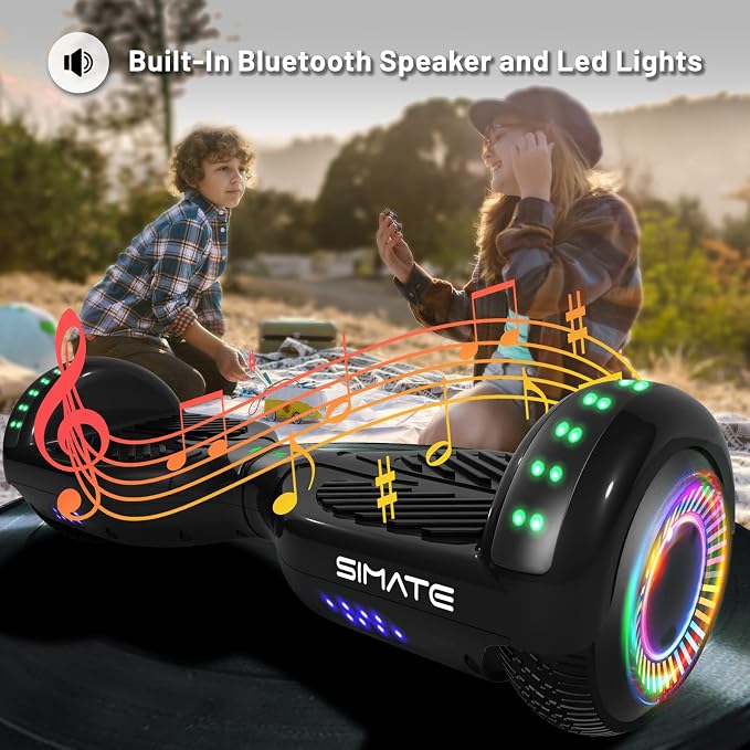 SIMATE Hoverboard, Bluetooth All Terrain Hover Boards with LED Lights and APP Control, Gifts for Kids Adults Girls Boys, for All Ages