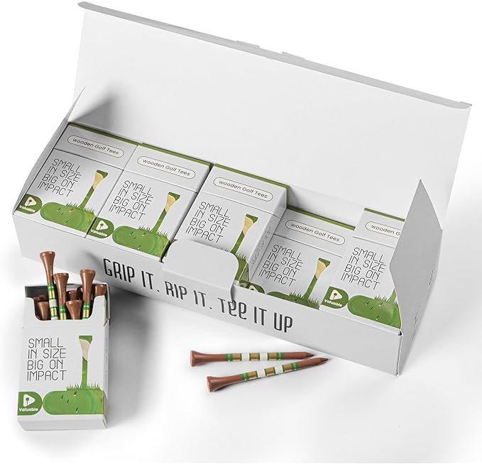 FINGER TEN Premium Bamboo Wood Golf Tees Unique Box Design 18-Pack Per Box Value 18/72/180 Pack, Wooden Tees in 2 3/4" 3 1/4" Durable for Golfers, USA Flag Design Pro Tee Choice