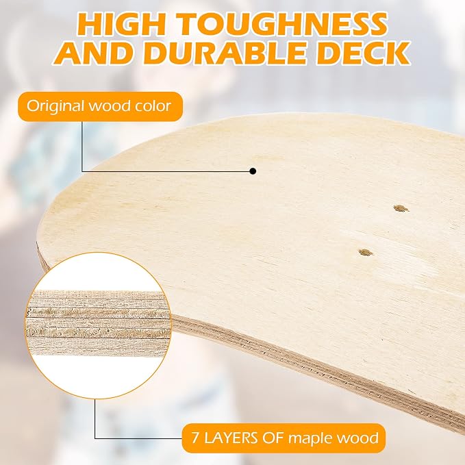 Honoson 12 Pcs Blank Skateboard Decks Bulk 32 x 8 Inch 7 Ply Maple Wooden Plain Skate Decks Natural Wood Double Tail Skateboard for Art Painting Wall Home Decoration