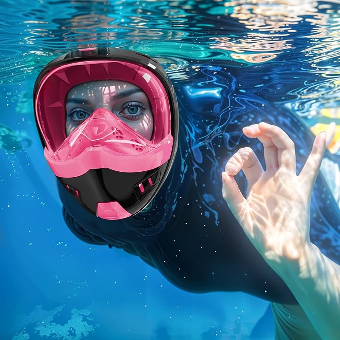 Full Face Snorkel Mask, Snorkeling Gear for Adults Kids with Latest Dry Top Breathing System and Detachable Camera Mount, with 180 Degree Panoramic View
