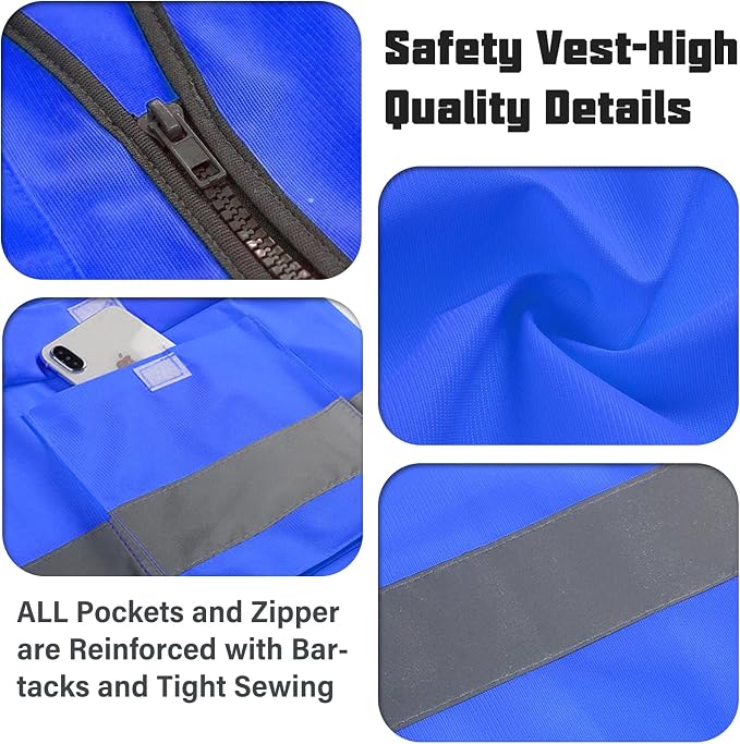 Safety Vests,Hi Vis Vest Reflective Vest with 5 Pockets and Zipper for Men Women, Neon Working Vest for Outdoor One Size