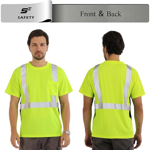 sesafety ANSI Class 2 Reflective T-Shirt, High Vis Work Tee with Pocket | Certified ANSI ISEA 107 Class 2. Birdseye mesh minimizes heat for outdoor crews. 360° reflective visibility for all shifts.
