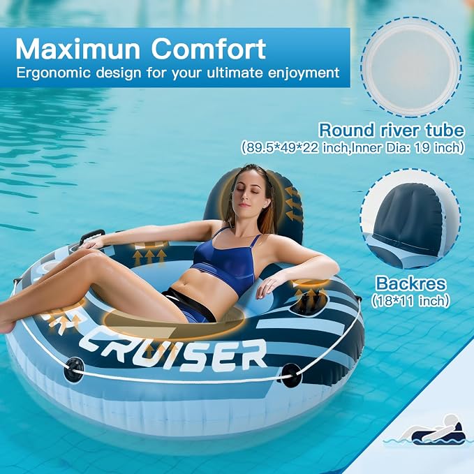 River Tubes for Floating Heavy Duty Inflatable Floating Lounger Premium River Water Rafts Pool Float with Cup Holder Above Lake for Adults