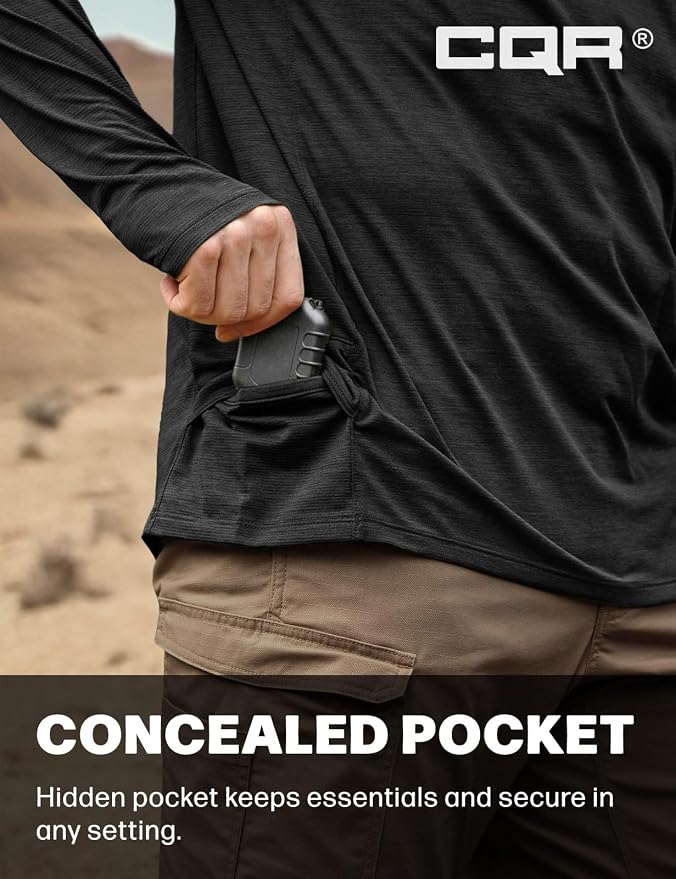 CQR Men's UPF 50+ Sun Protection Long Sleeve Quick Dry Athletic Shirts, Stretch Running Workout Hiking T-Shirts