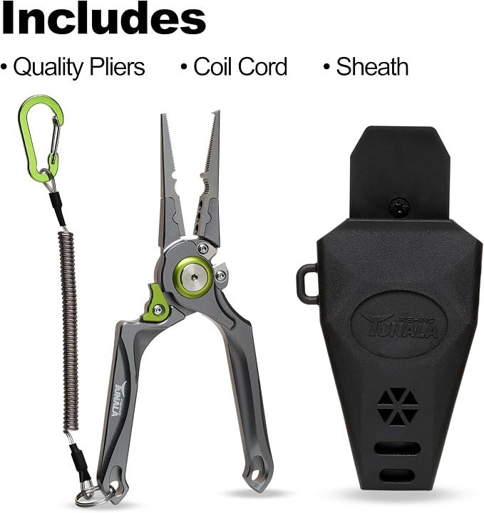 8 Inch Fishing Pliers, Cut Braided and Fluorocarbon Lines, Hook Remover, Lockable, Split Ring, Multi Tool, Ocean Fishing, Fly Fishing, Ice Fishing, Hard Rubberized Sheath, Gift for Fisherman