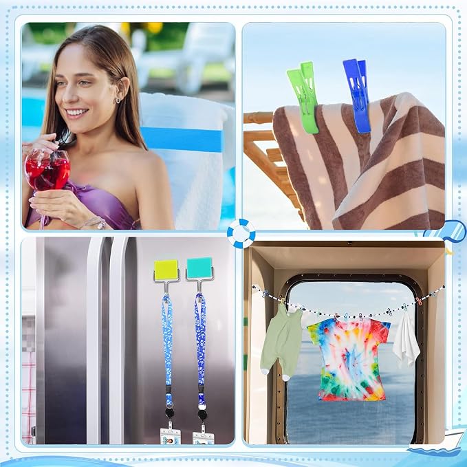 25 Pcs Cruise Essentials Accessories Kit Must Haves Set Include Retractable Cruise Lanyards for Ship Card, Luggage Tags Holder, Towel Bands and Clip, Waterproof Phone Bag, Clothesline, Magnetic Hook