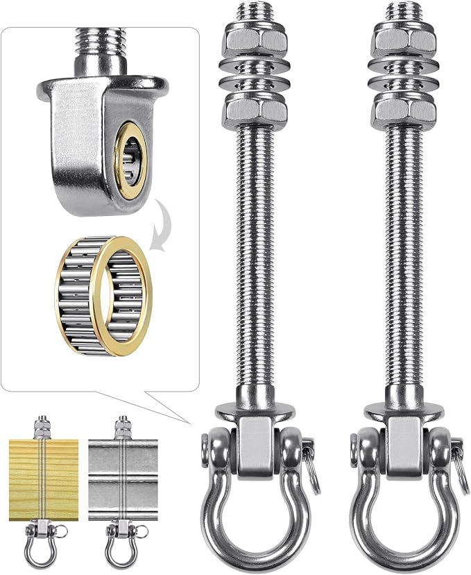 Dolibest Swing Hangers with Bearing - 2 Pack Stainless Steel 304 Swing Hooks for Wood & Metal Beams, Ideal for Hanging Hammocks, Yoga Swings, Porch Swing, Boxing Bag 1500 LB Capacity -7''x M2/5''